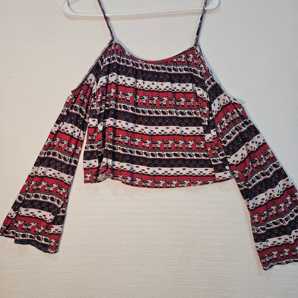 H&M Coachella Collab Stripe Elephants Paisley Bell Sleeve Crop XS Boho Festival - Picture 10 of 10